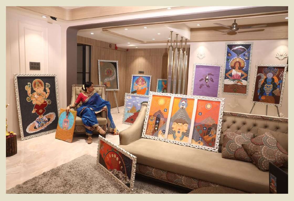 Tejashree Koli among her paintings at home in Mumbai